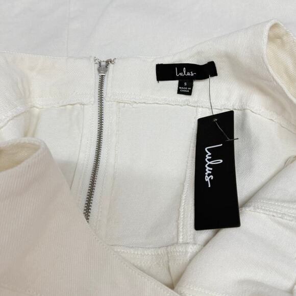 Lulus So Delighted Ivory Denim Corset Seam Mini Dress size Small NWT - Picture 4 of 5